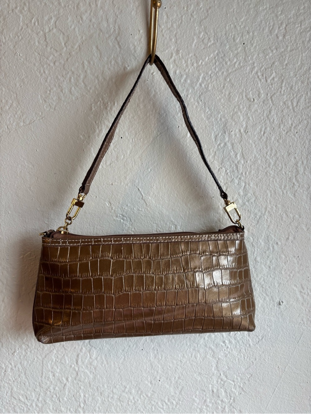 Brown Maxx New York Croc-Embossed Leather Shoulder Bag
